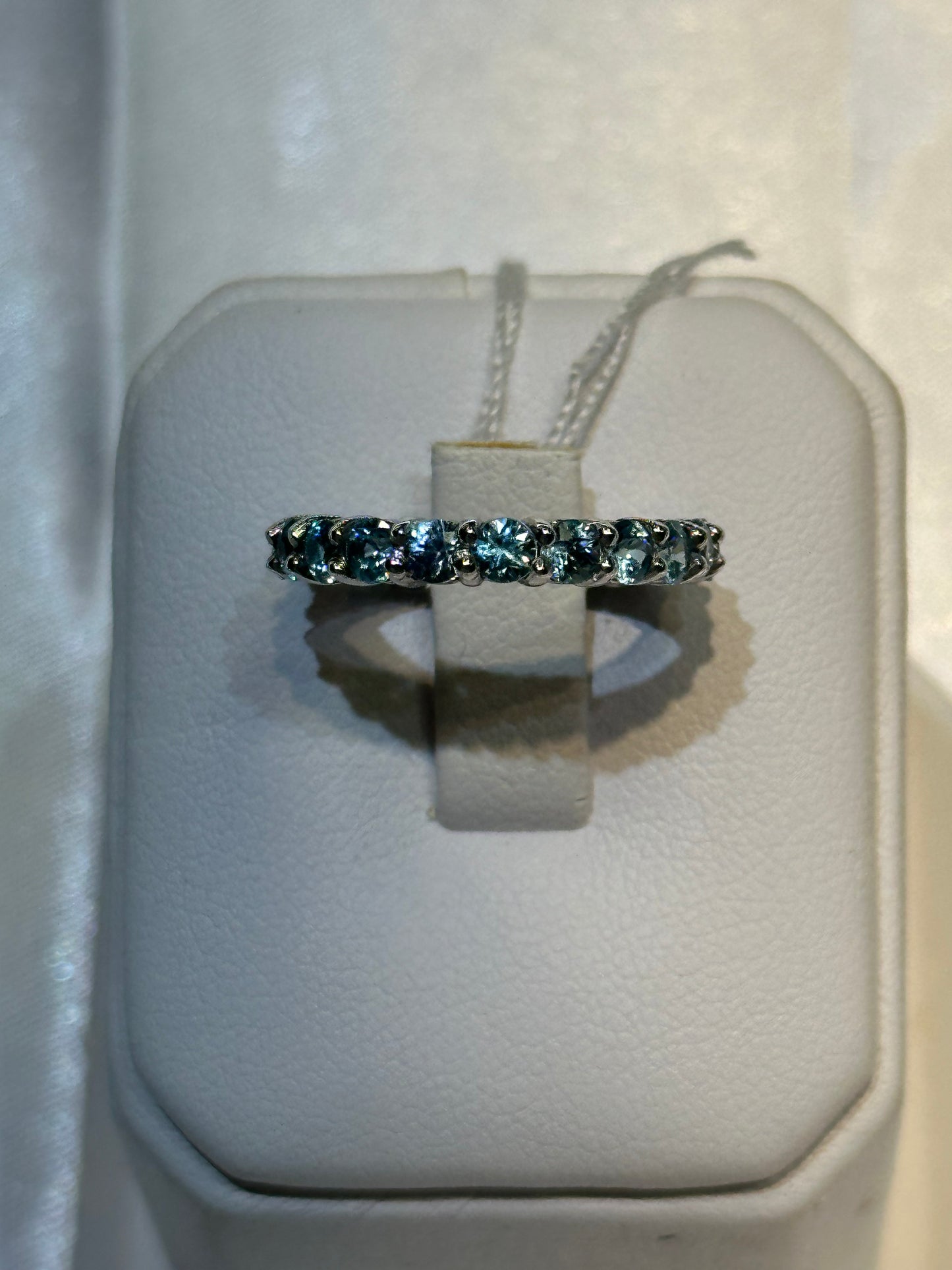 18k Birthstone Aquamarine Eternity Ring - Size 4 3/4
