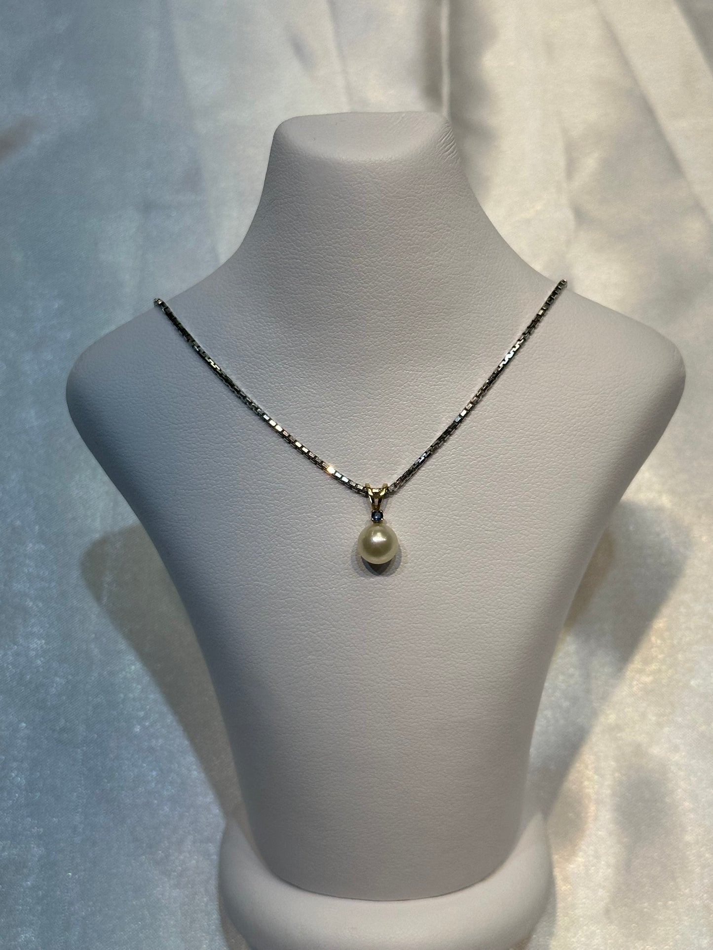 14k gold Sapphire and Japanese Pearl Pendant