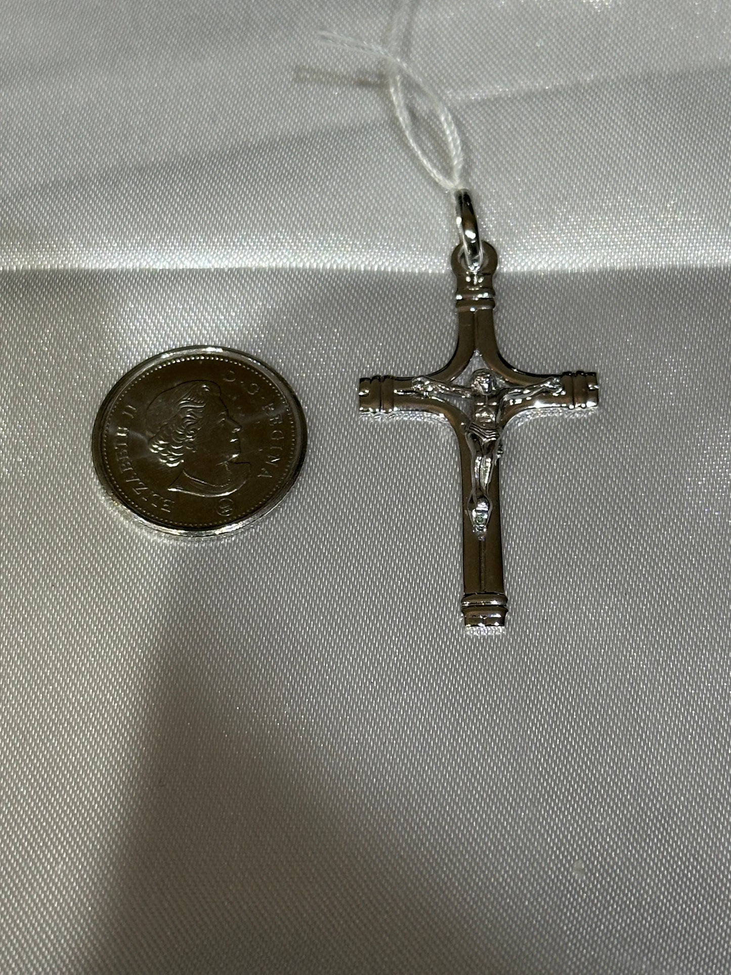 18k solid White Gold Cross Pendant