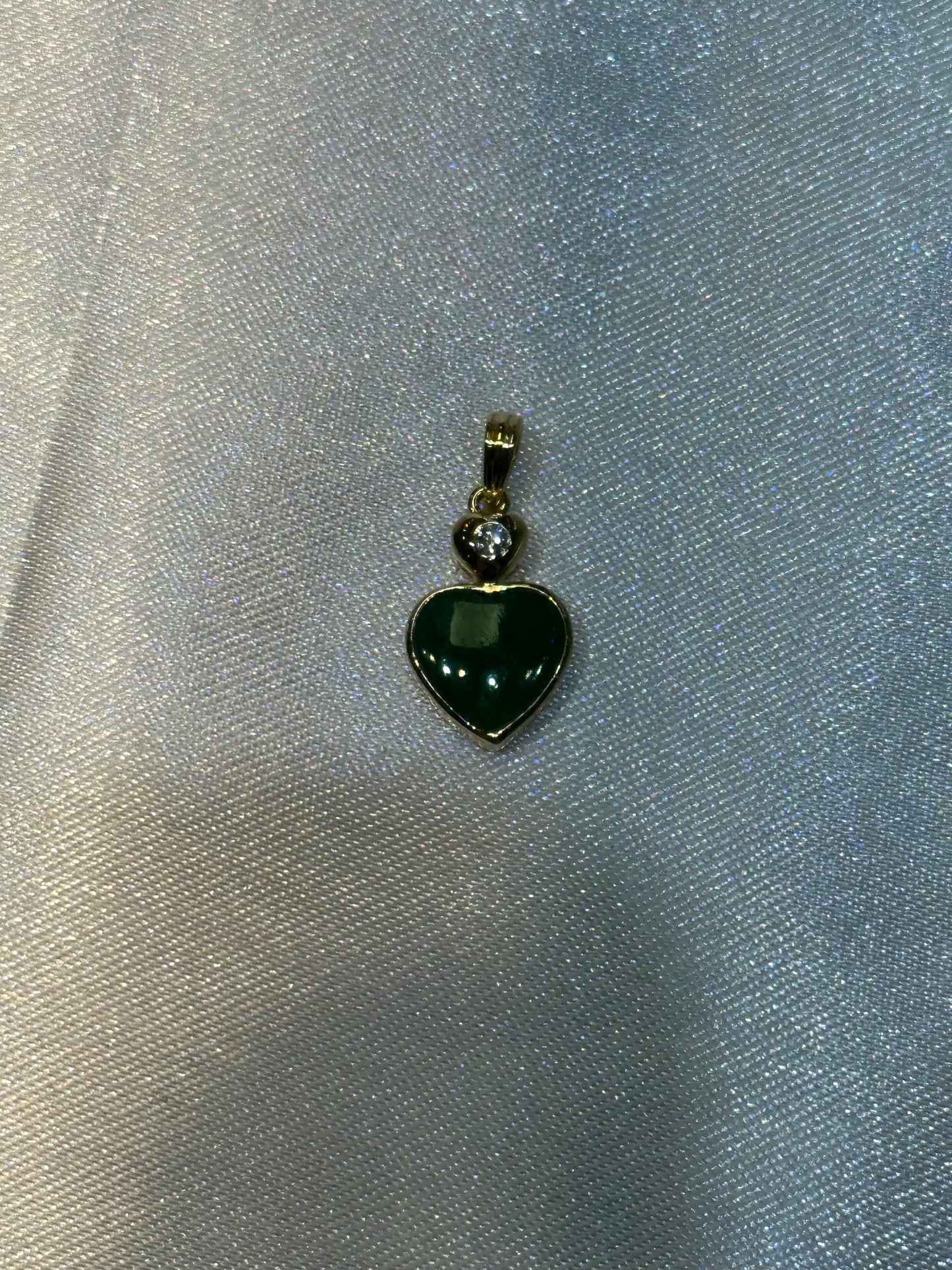 18k Jade Heart and Diamond Pendant