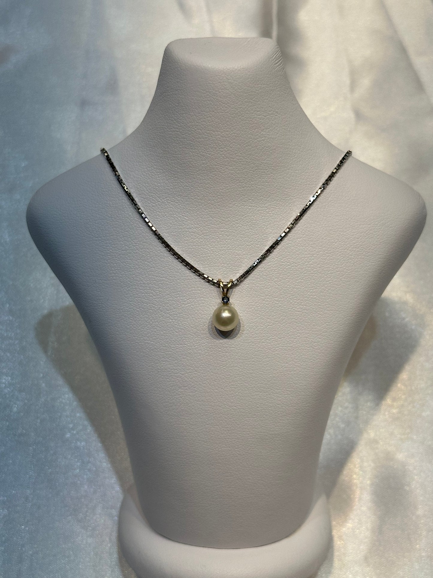 14k gold Sapphire and Japanese Pearl Pendant