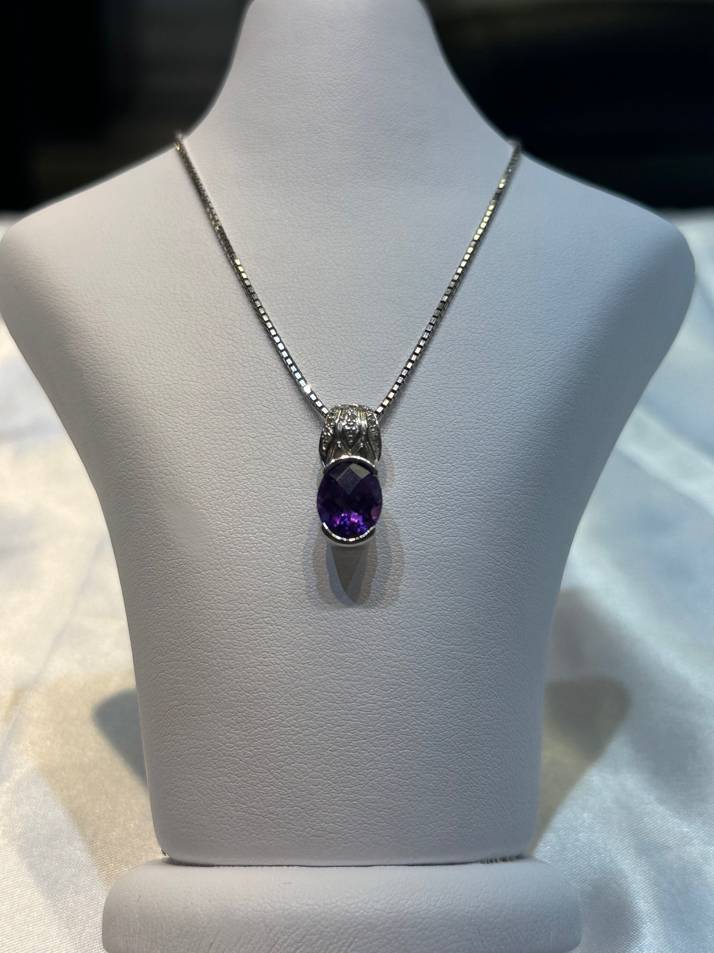 Birthstone 14k gold Amethyst and Diamond pendant