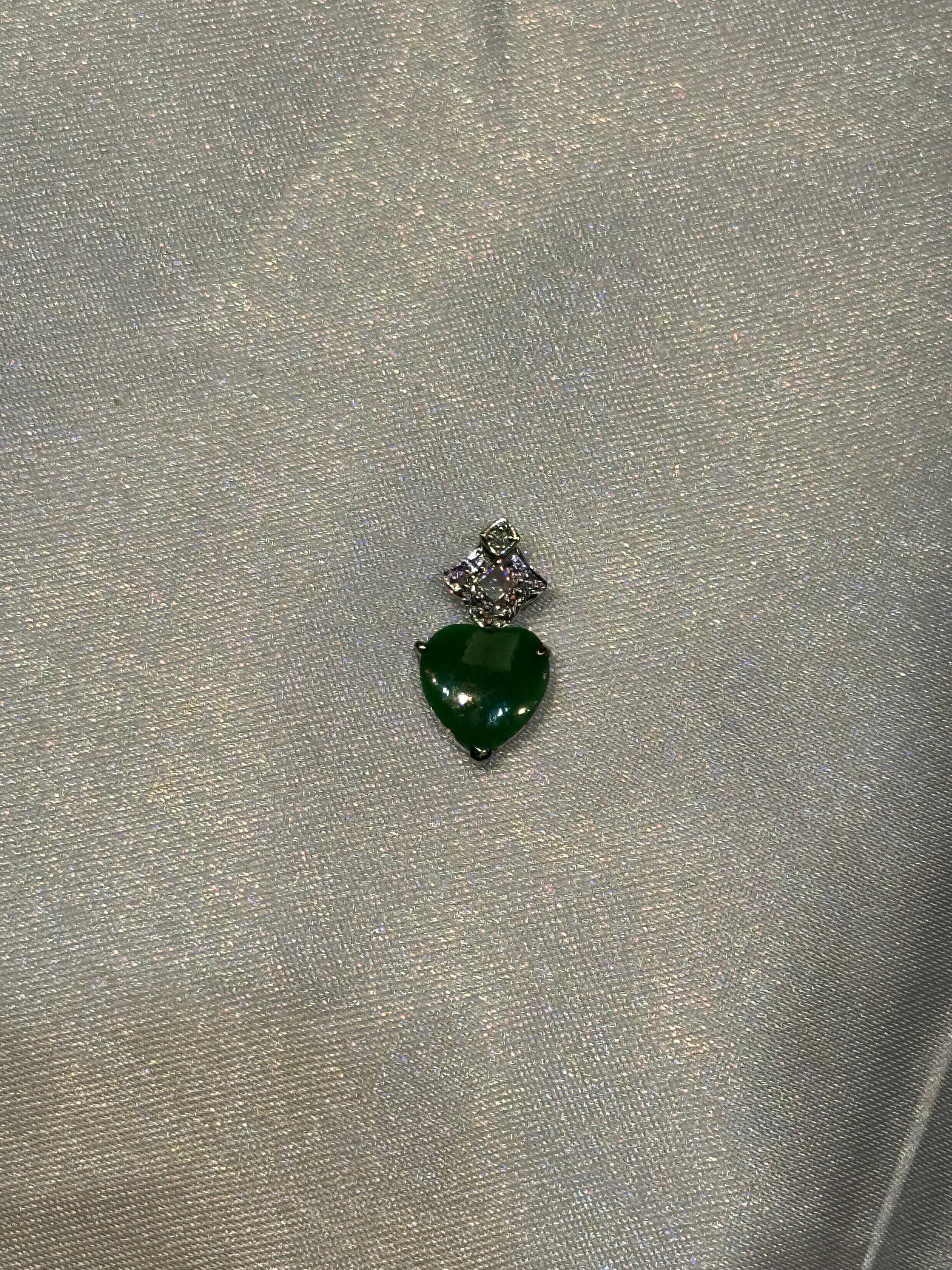 18k white gold Diamond and Jade Heart Pendant