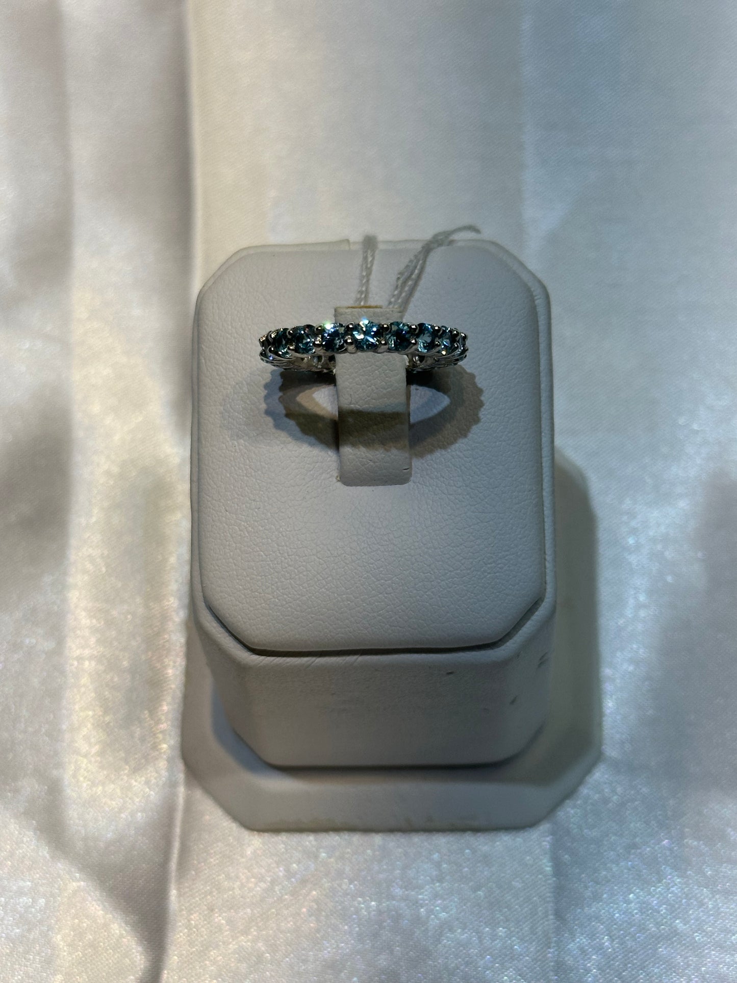 18k Birthstone Aquamarine Eternity Ring - Size 4 3/4