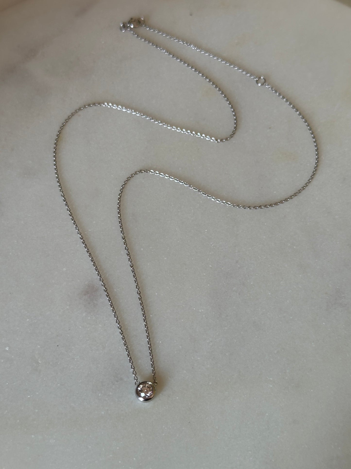 Solid 950 Platinum 0.15ct Lab Diamond Bezel Solitaire Pendant Necklace