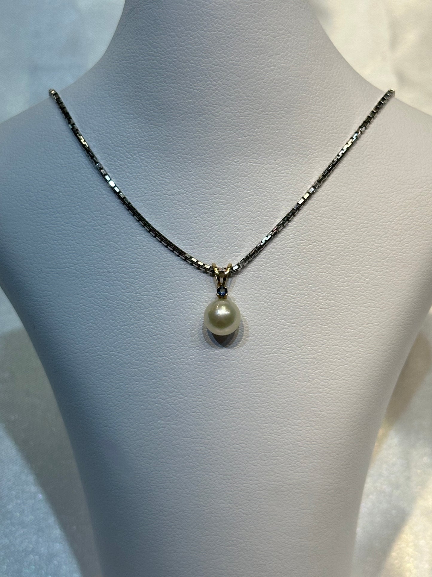 14k gold Sapphire and Japanese Pearl Pendant