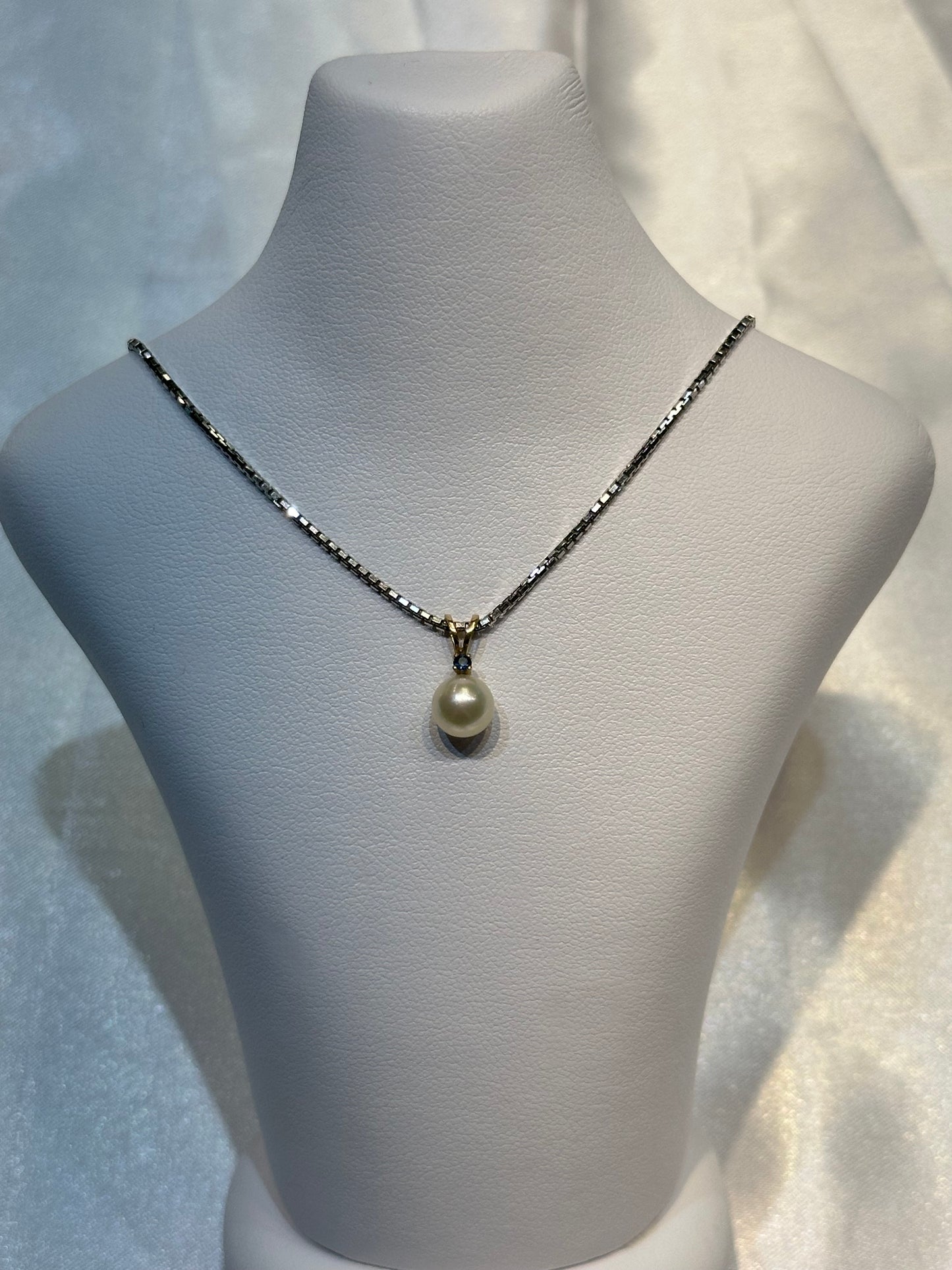 14k gold Sapphire and Japanese Pearl Pendant