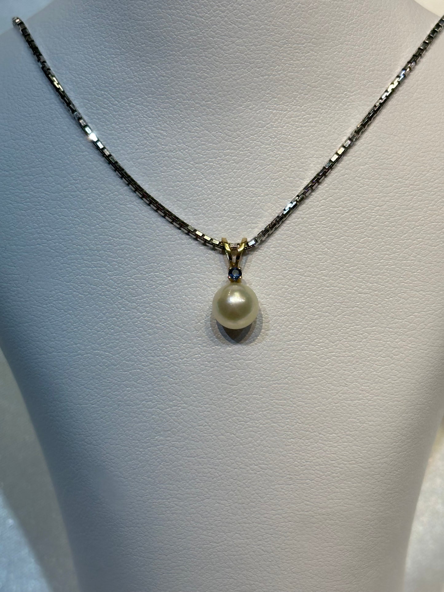 14k gold Sapphire and Japanese Pearl Pendant
