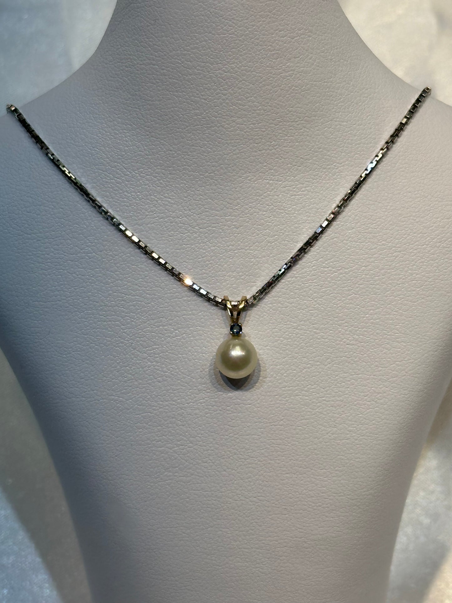 14k gold Sapphire and Japanese Pearl Pendant