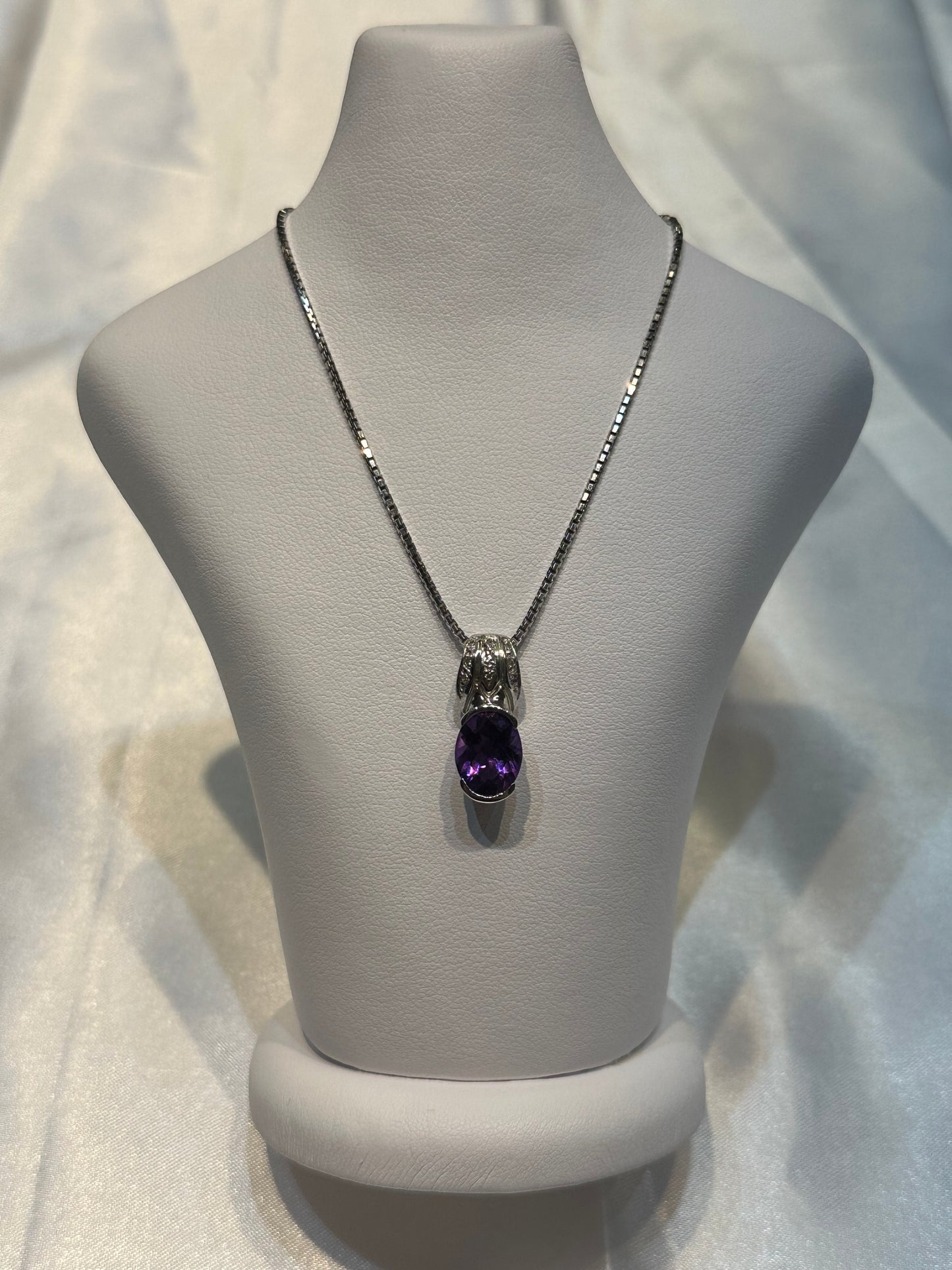 Birthstone 14k gold Amethyst and Diamond pendant