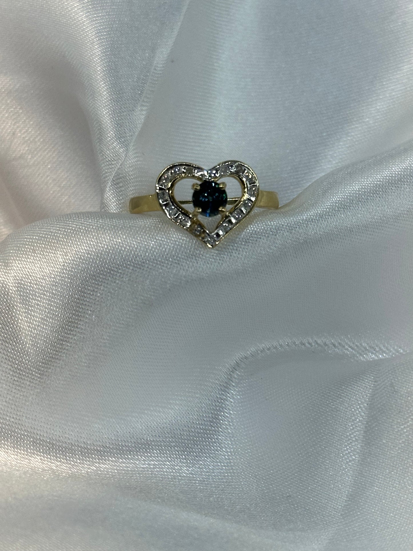 14k Sapphire and Diamond Heart Ring - Size 6 1/2