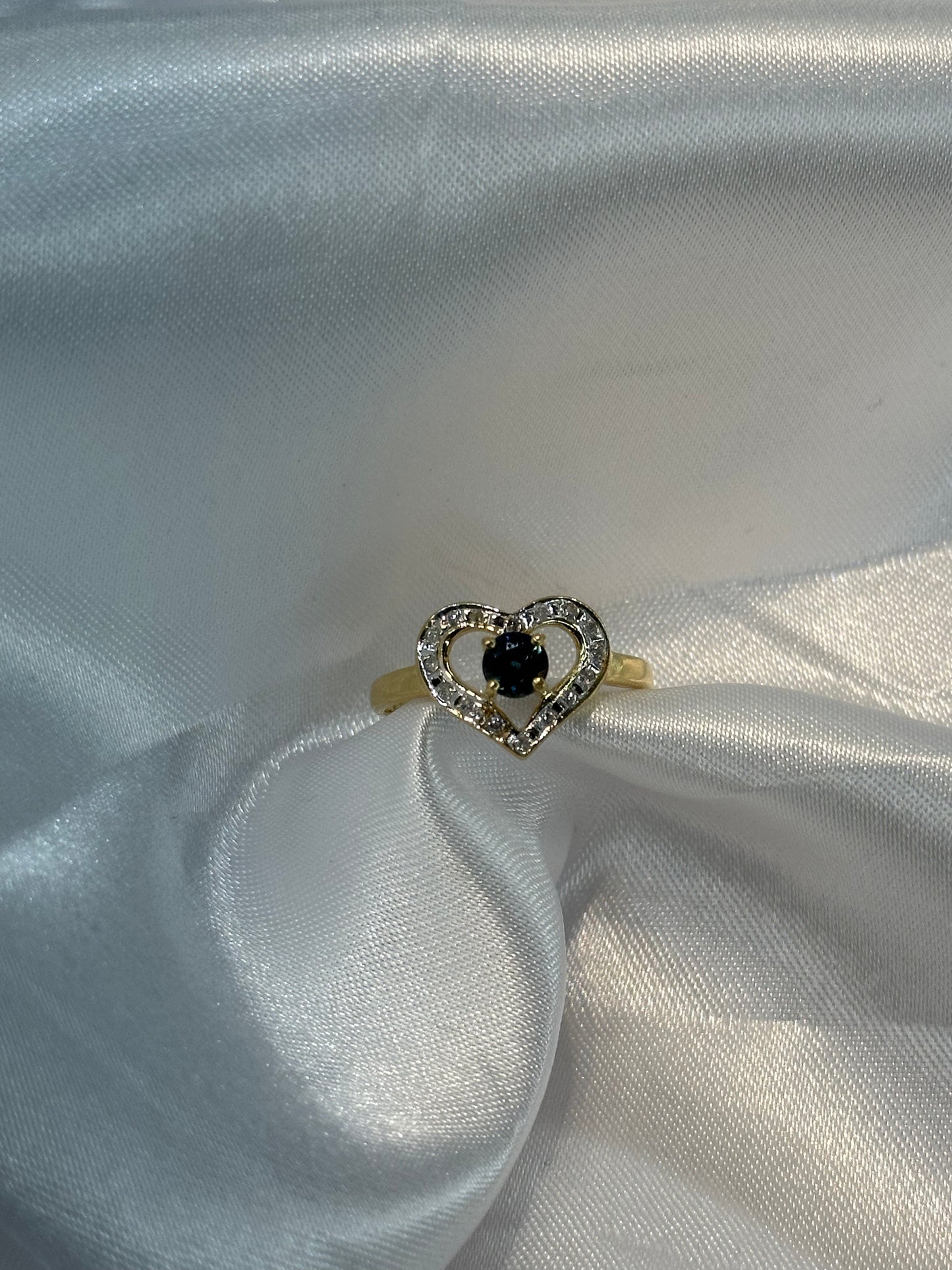 14k Sapphire and Diamond Heart Ring - Size 6 1/2
