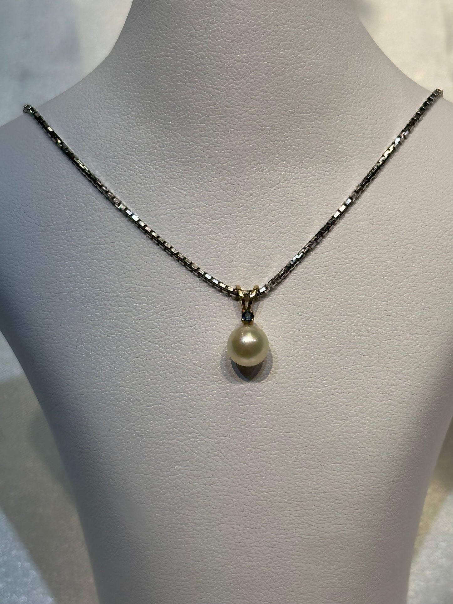 14k gold Sapphire and Japanese Pearl Pendant