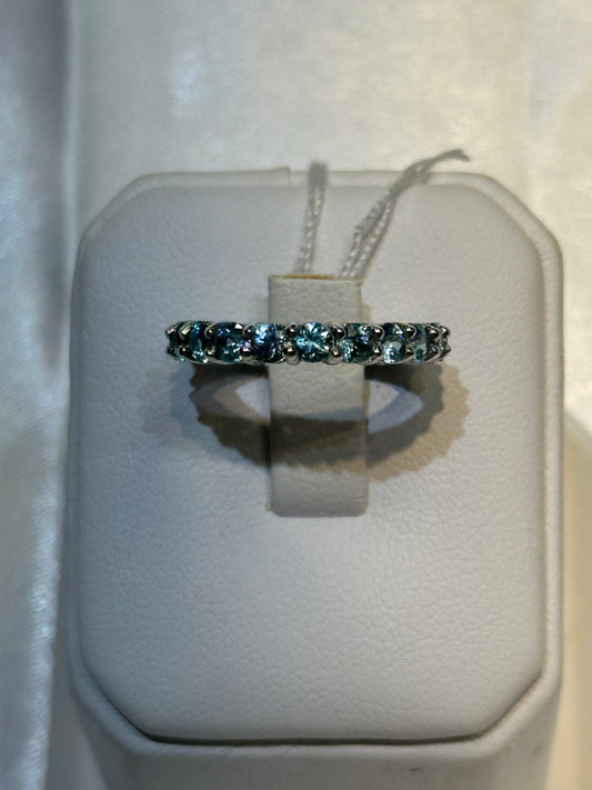 18k gold Birthstone Aquamarine Eternity Ring - Size 4 3/4