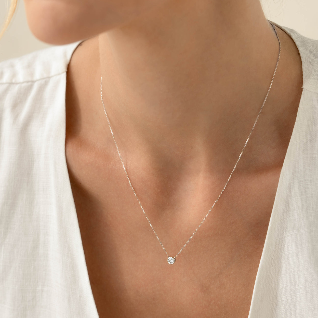 Solid 950 Platinum 0.15ct Lab Diamond Bezel Solitaire Pendant Necklace