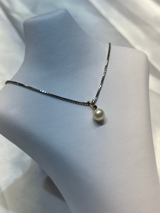 14k gold Sapphire and Japanese Pearl Pendant