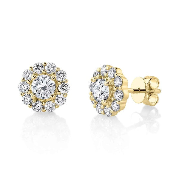 14k Solid Gold Halo Lab Diamond Stud Earrings | 0.80 ctw