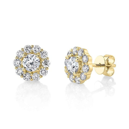 14k Solid Gold Halo Lab Diamond Stud Earrings | 0.80 ctw