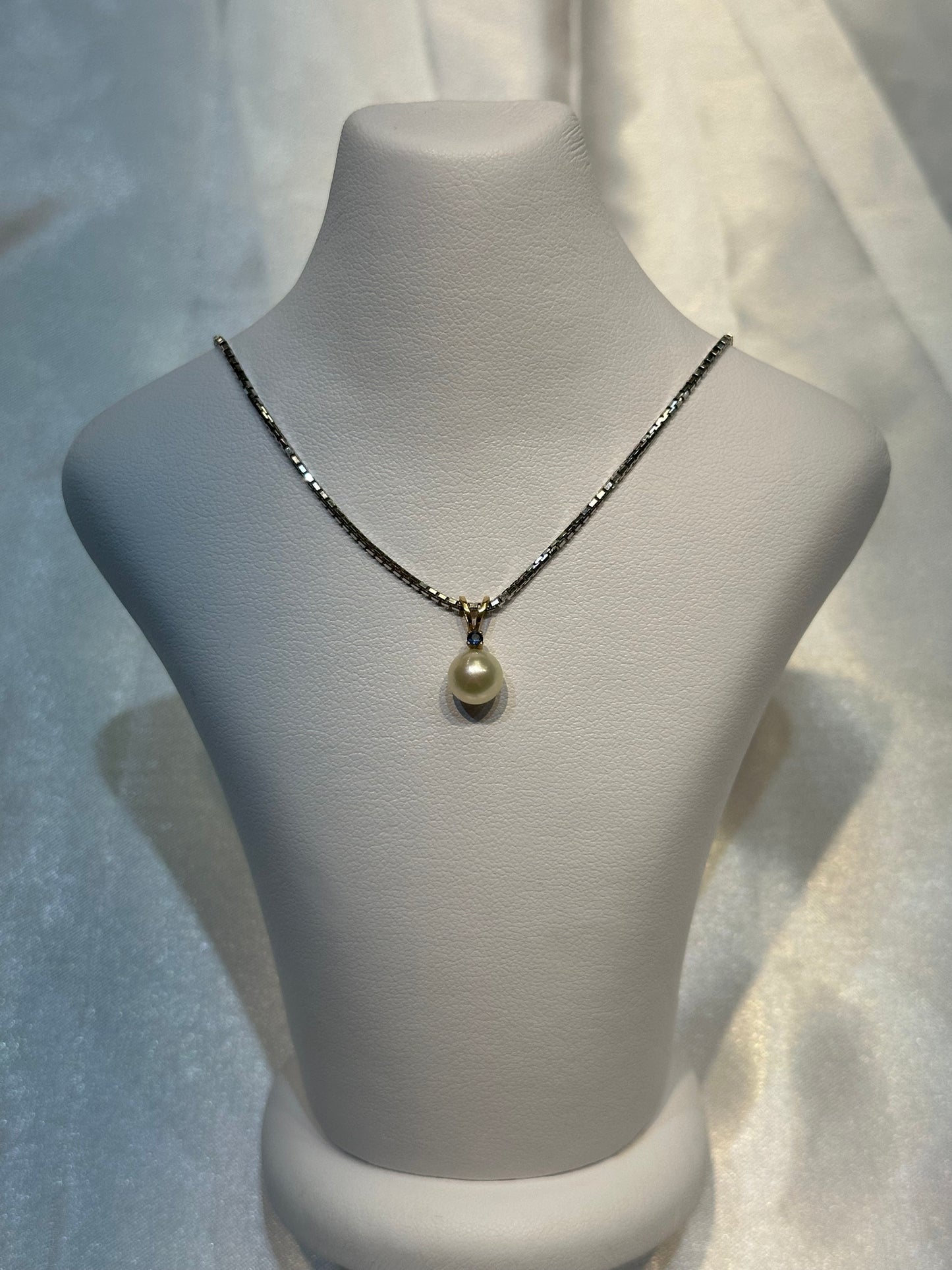 14k gold Sapphire and Japanese Pearl Pendant