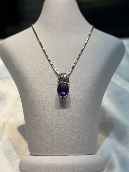 Birthstone 14k gold Amethyst and Diamond pendant
