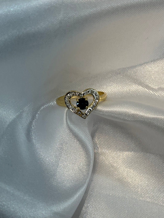 14k Sapphire and Diamond Heart Ring - Size 6 1/2