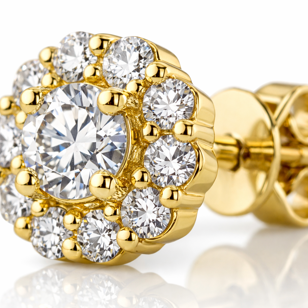 14k Solid Gold Halo Lab Diamond Stud Earrings | 0.80 ctw